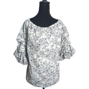 CeCe XL White Eyelet Blouse Blue Embroidery Tier Ruffle Sleeve Feminine Country